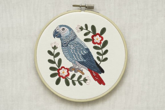 African Grey Parrot Flower Embroidery Review